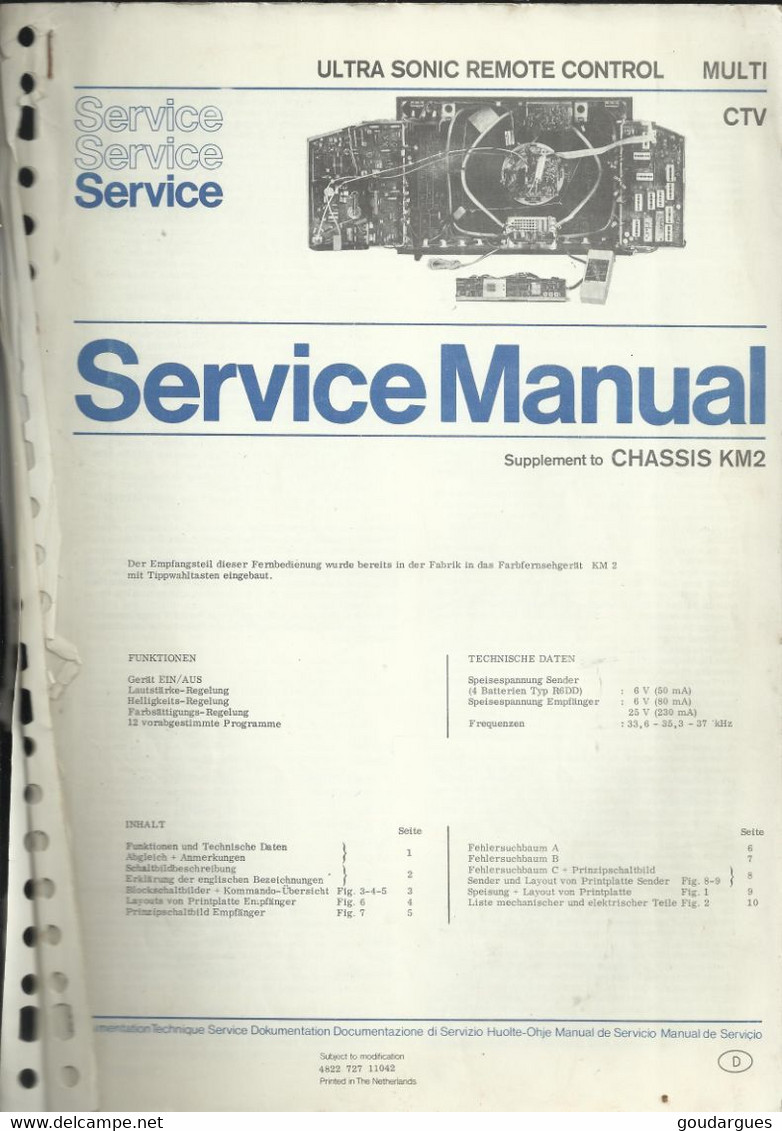 Ultra Sonic Remote Control Multi - CTV - Supplement To Chassis KM2 - Service Manual - Fernsehgeräte