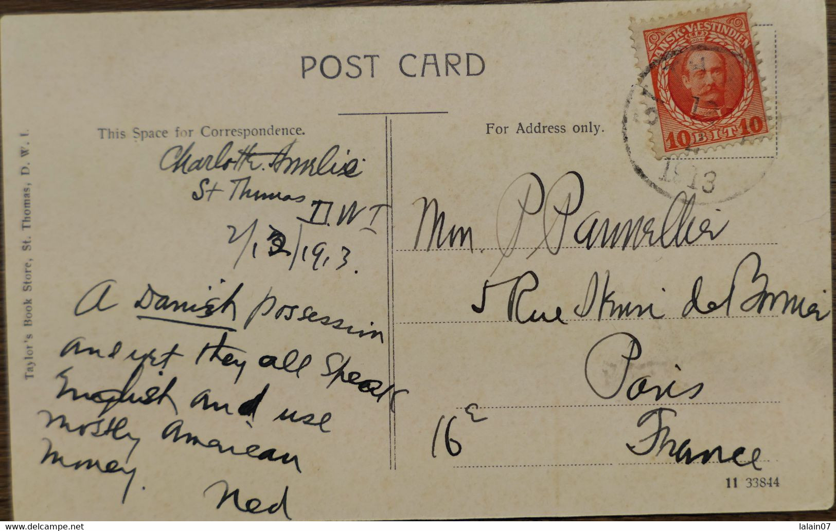 C.P.A. : Iles Vierges : D. W. I. : Coaling Steamer, St-Thomas, Stamp  "Dansk Veistindien" In 1913 - Islas Vírgenes Americanas