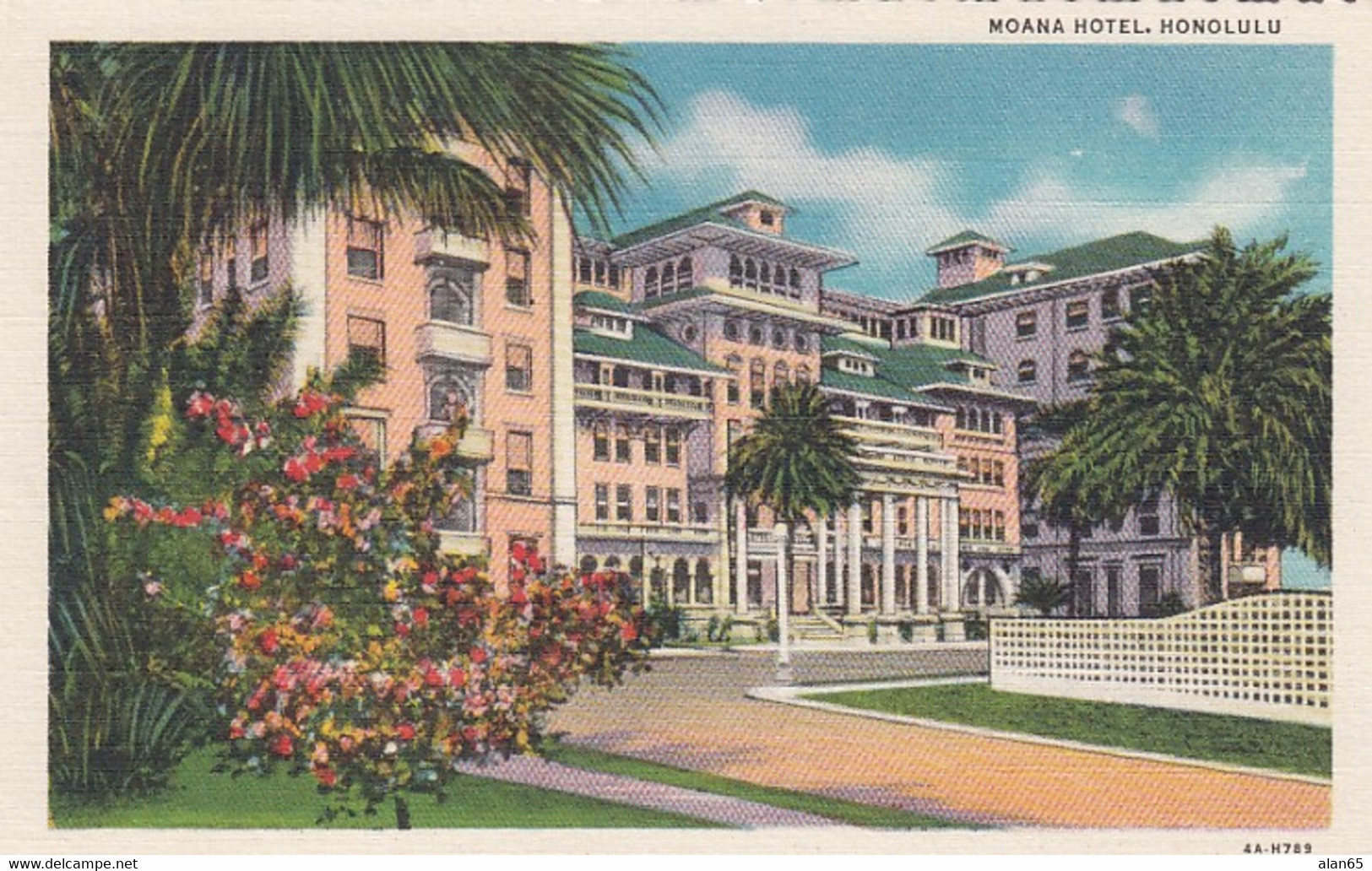 Honolulu Hawaii, Moana Hotel, Architecture, C1930s Vintage Curteich Linen Postcard - Honolulu