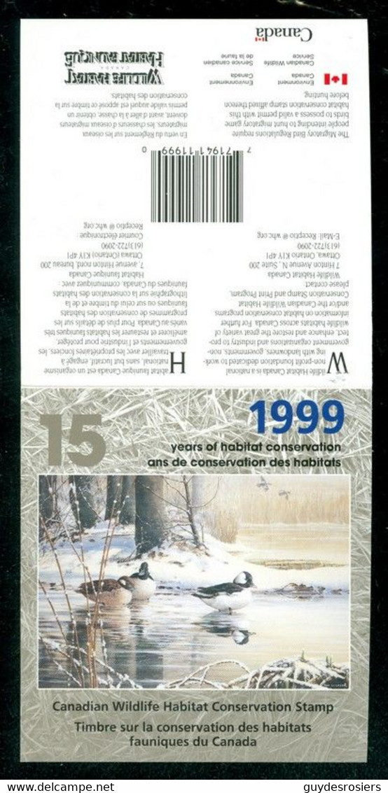 GARROT, Canard; Conservation Habitats Fauniques CANADA 1999 Wildlife Habitat Conservation; BUFFLEHEAD, Duck  (8443) - Local, Strike, Seals & Cinderellas