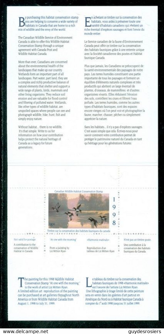 Divers Canards; Conservation Habitats Fauniques CANADA 1998 Wildlife Habitat Conservation; Various Ducks  (8445) - Werbemarken (Vignetten)
