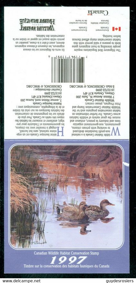 Divers Canards; Conservation Habitats Fauniques CANADA 1997 Wildlife Habitat Conservation; Various Ducks  (8446) - Werbemarken (Vignetten)