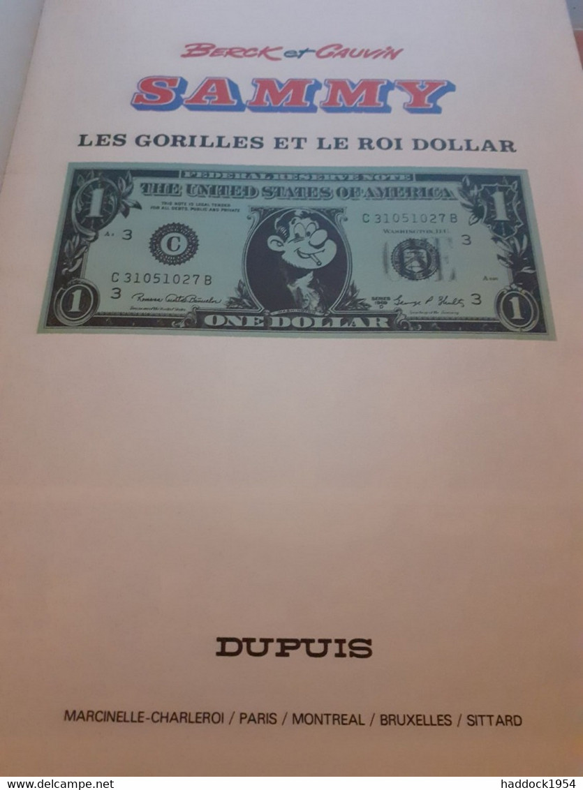 Les Gorilles Et Le Roi Dollar SAMMY BERCK CAUVIN Dupuis 1980 - Sammy