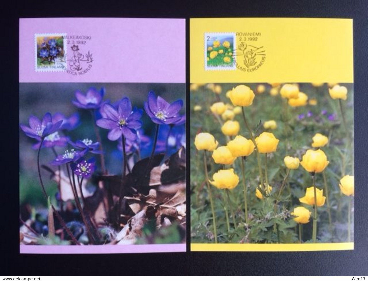 FINLAND SUOMI 1992 FLOWERS MAXIMUM CARD MI 1163/64 BLOEMEN - Maximumkaarten