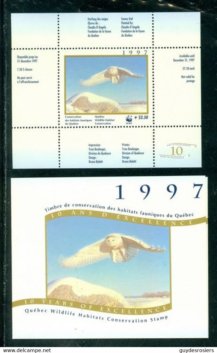 HARFANG Des NEIGES; Conservation Habitats Fauniques QUÉBEC 1997 Wildlife Habitat Conservation, SNOWY OWL (8447) - Werbemarken (Vignetten)