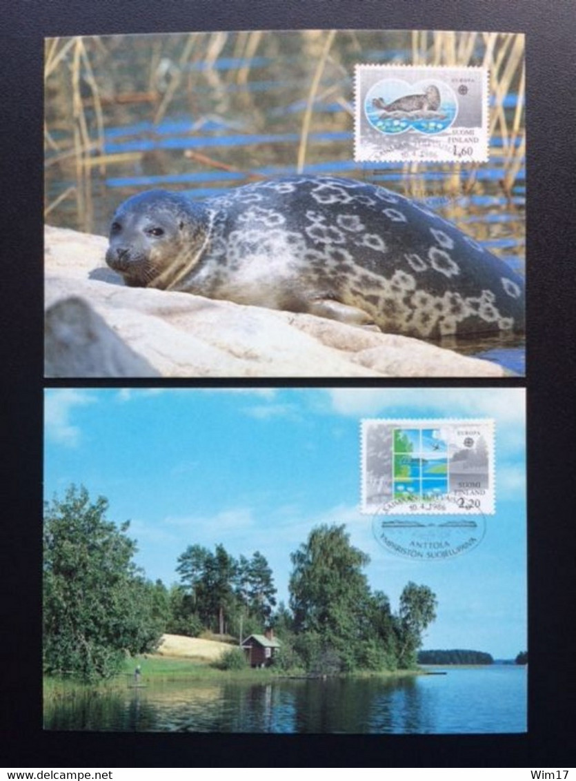 FINLAND SUOMI 1986 EUROPA CEPT MAXIMUM CARD MI 985/86 VOGELS BIRDS ZEEHOND NATURE CONSERVATION - Cartoline Maximum