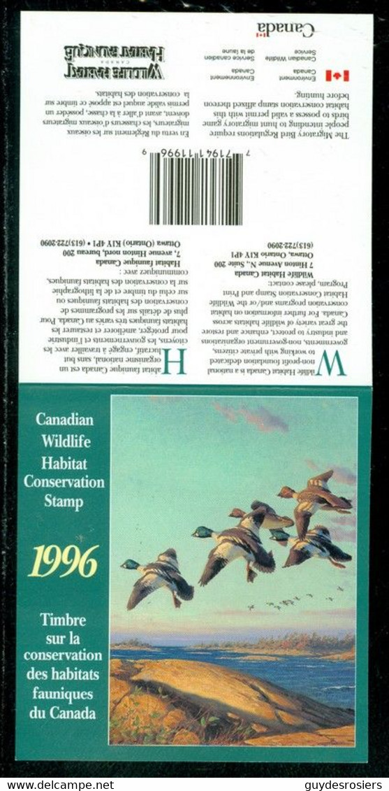 GARROTS, Canards; Conservation Habitats Fauniques CANADA 1996 Wildlife Habitat Conservation; GOLDENEYES Ducks (8448) - Viñetas Locales Y Privadas