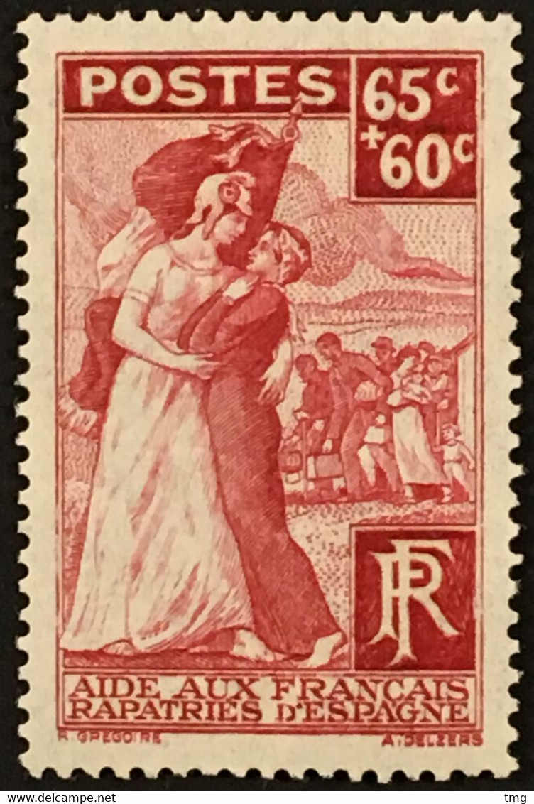 YT 401 (*) MH 1938, Français Rapatriés D’Espagne 65c+60c Rose (côte 4,5 Euros) France – Flo - Ongebruikt