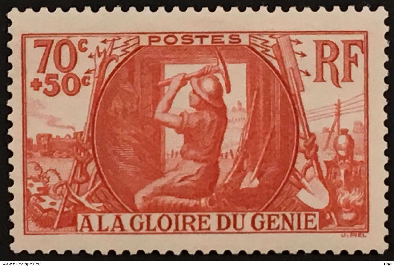 YT 423 (*) MH 1939, A La Gloire Du Génie Militaire 70c+50c Rouge (côte 7 Euros) France – Flo - Unused Stamps