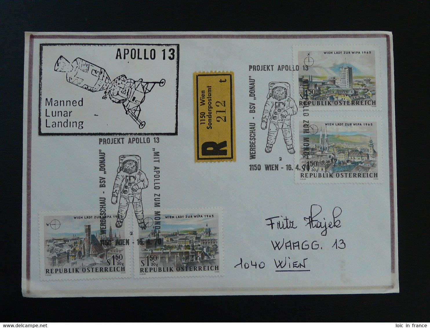 Lettre Recommandée Registered Cover Apollo XIII Homme Sur La Lune First Man On Moon Autriche Austria 1970 (ex 2) - Europa