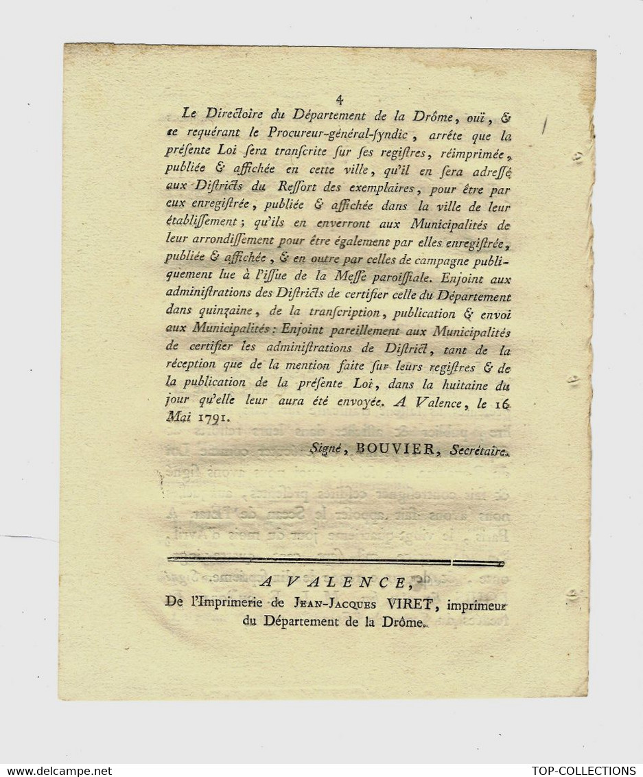 REVOLUTION LOI IMPORTATION DU TABAC TABACS 1791 PROTECTIONNISME PROHIBITION ENTREE DU TABAC - Décrets & Lois