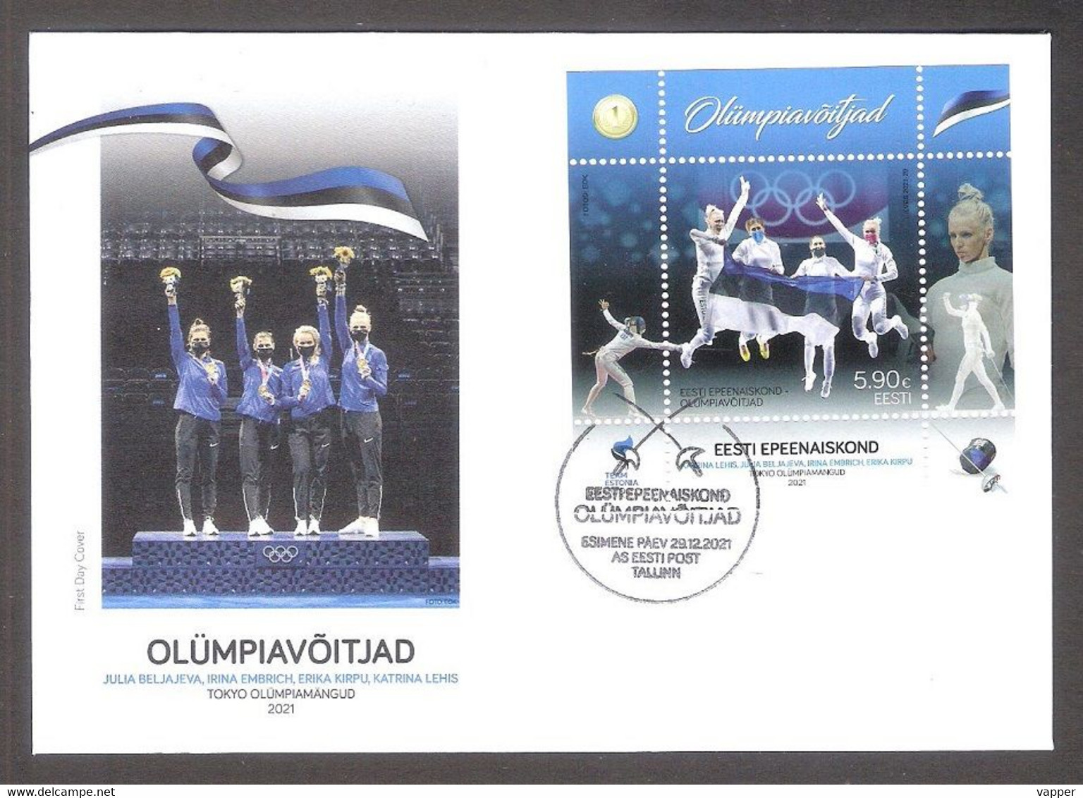 Estonian Women's Epee Team - Olympic Winner  2021 Estonia  Sheet FDC Mi BL55 - Estate 2020 : Tokio