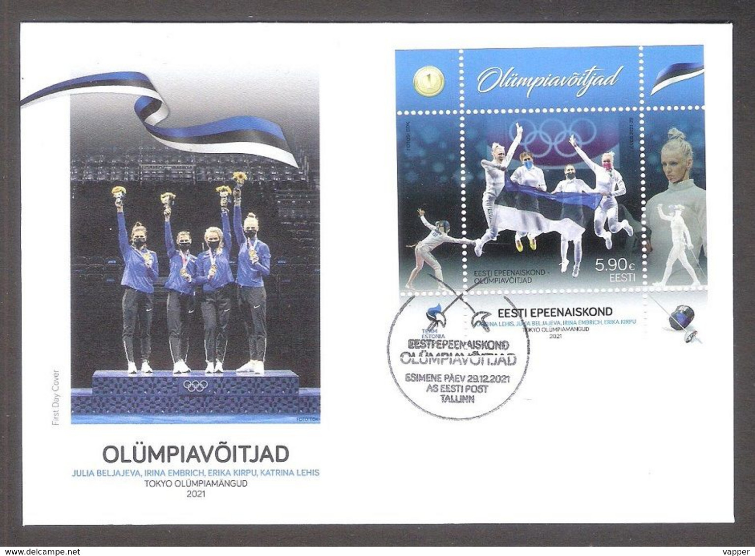 Estonian Women's Epee Team - Olympic Winner  2021 Estonia  Sheet FDC Mi BL55 - Eté 2020 : Tokyo