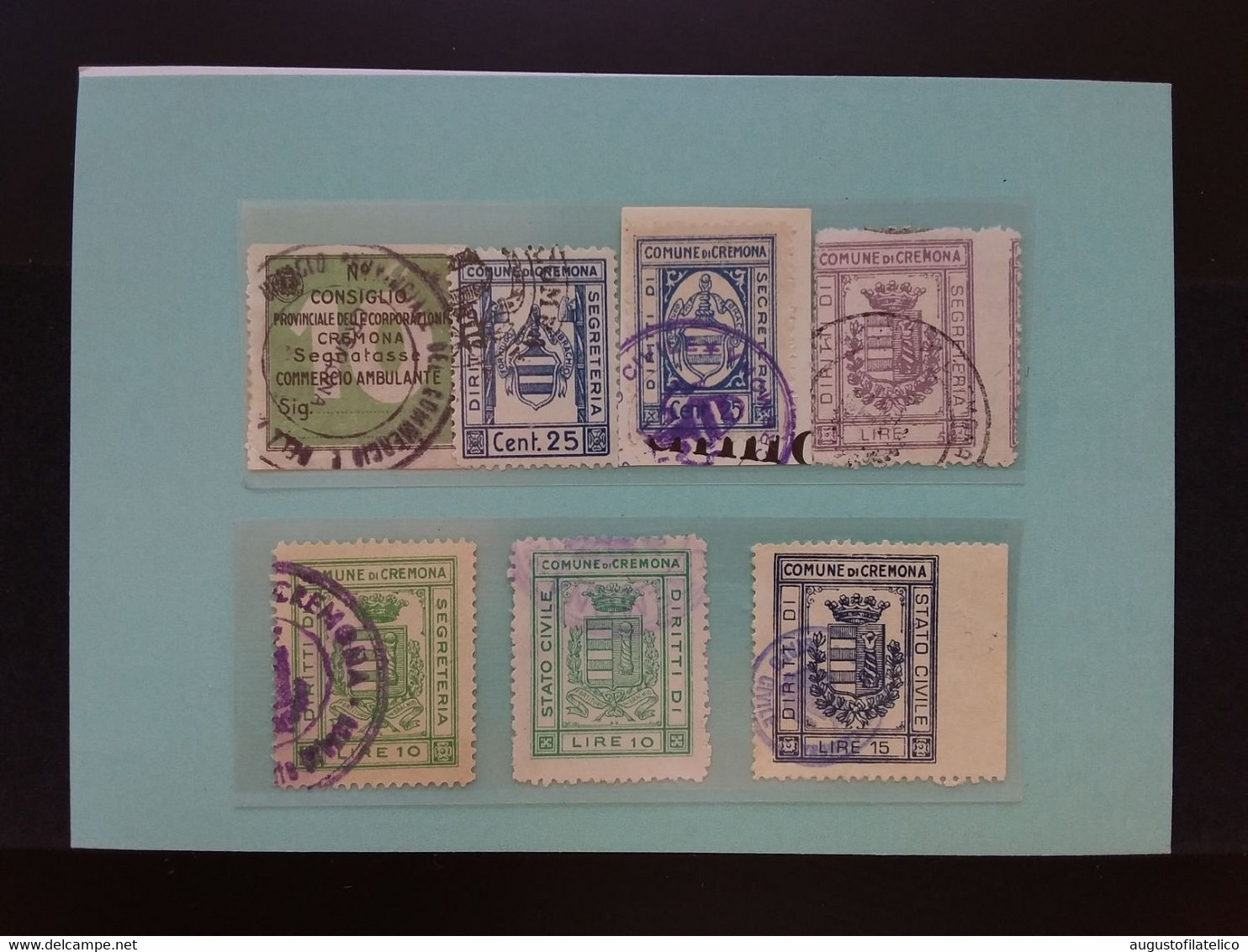 Cremona - 7 Marche Comunali Timbrate - Anni '30/'50 + Spese Postali - Revenue Stamps
