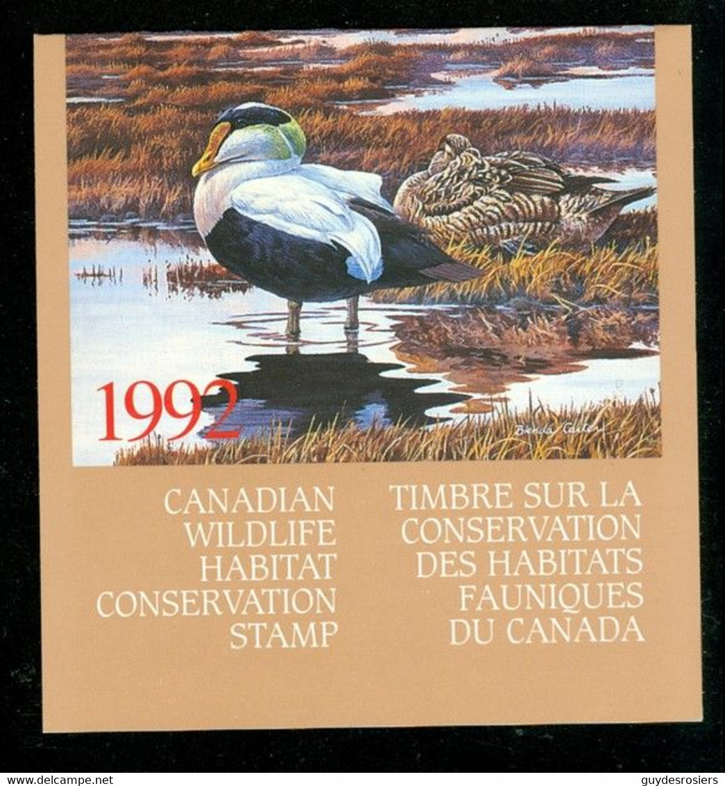 EIDERS, Canard; Conservation Habitats Fauniques CANADA 1992 Wildlife Habitat Conservation; EIDERS, Duck (8456) - Werbemarken (Vignetten)