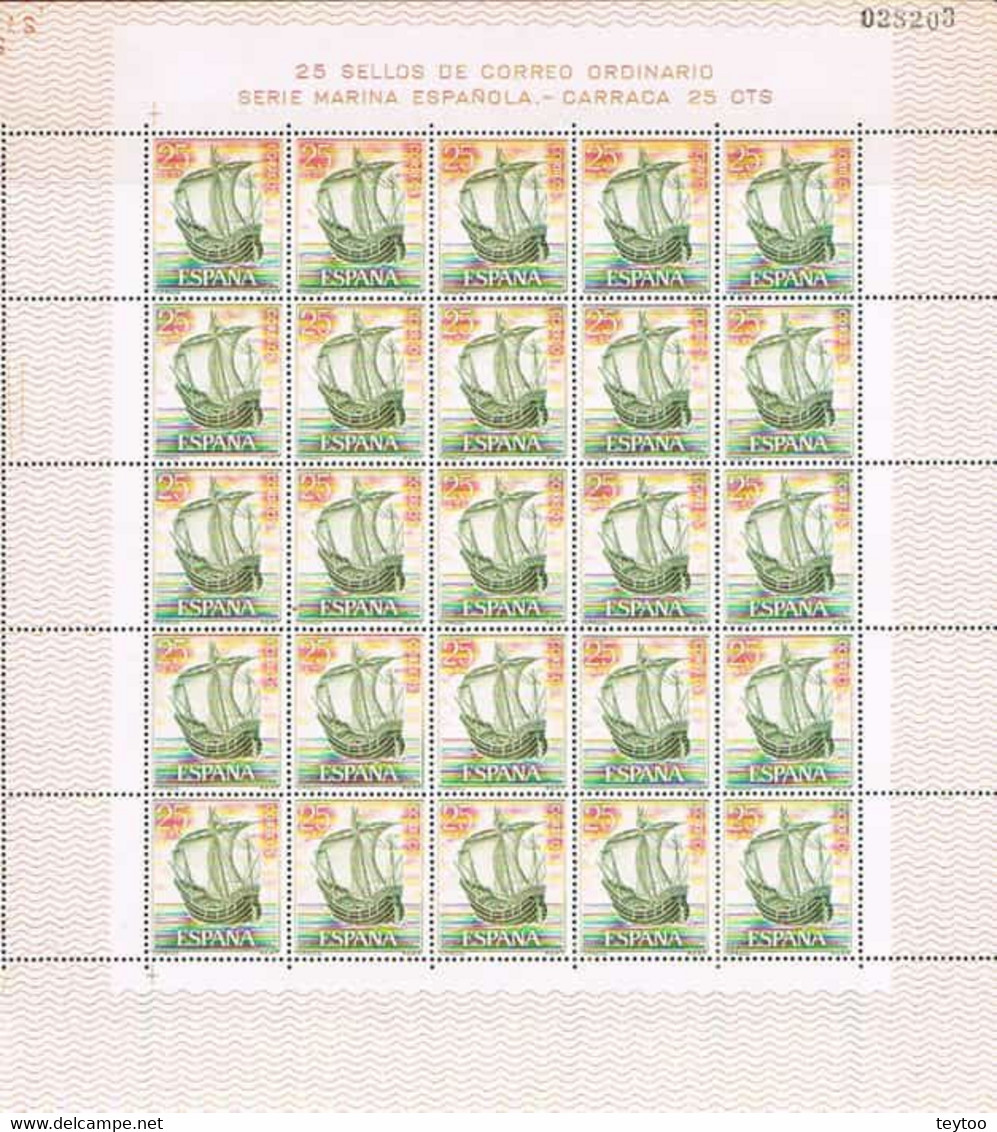 [ES1600.A] España 1964. Pliego Marina Española 25c. (UNC) - Full Sheets