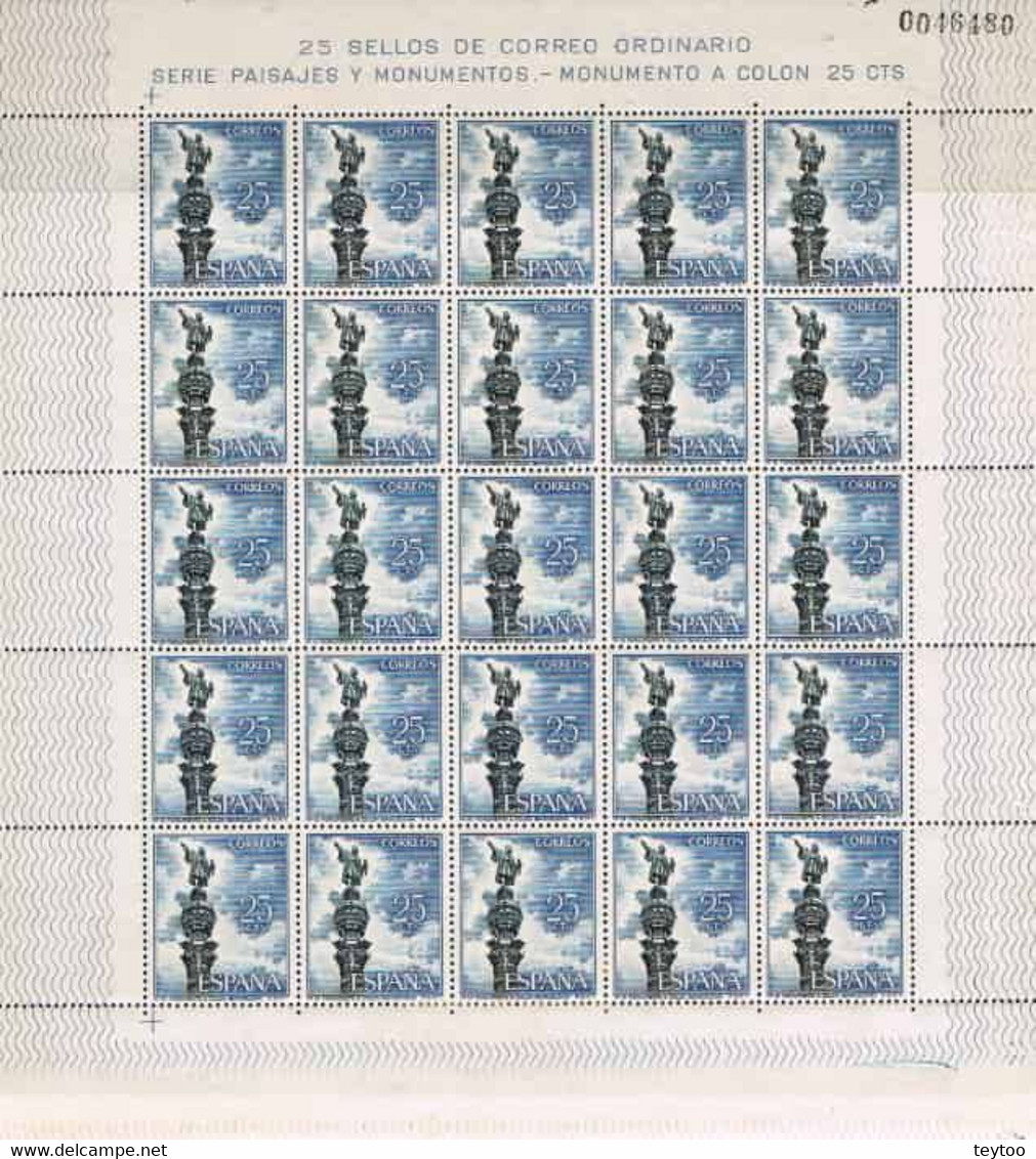 [ES1643.A] España 1965; Paisajes Y Monumentos II, 25 C - Pliego (MNH) - Feuilles Complètes