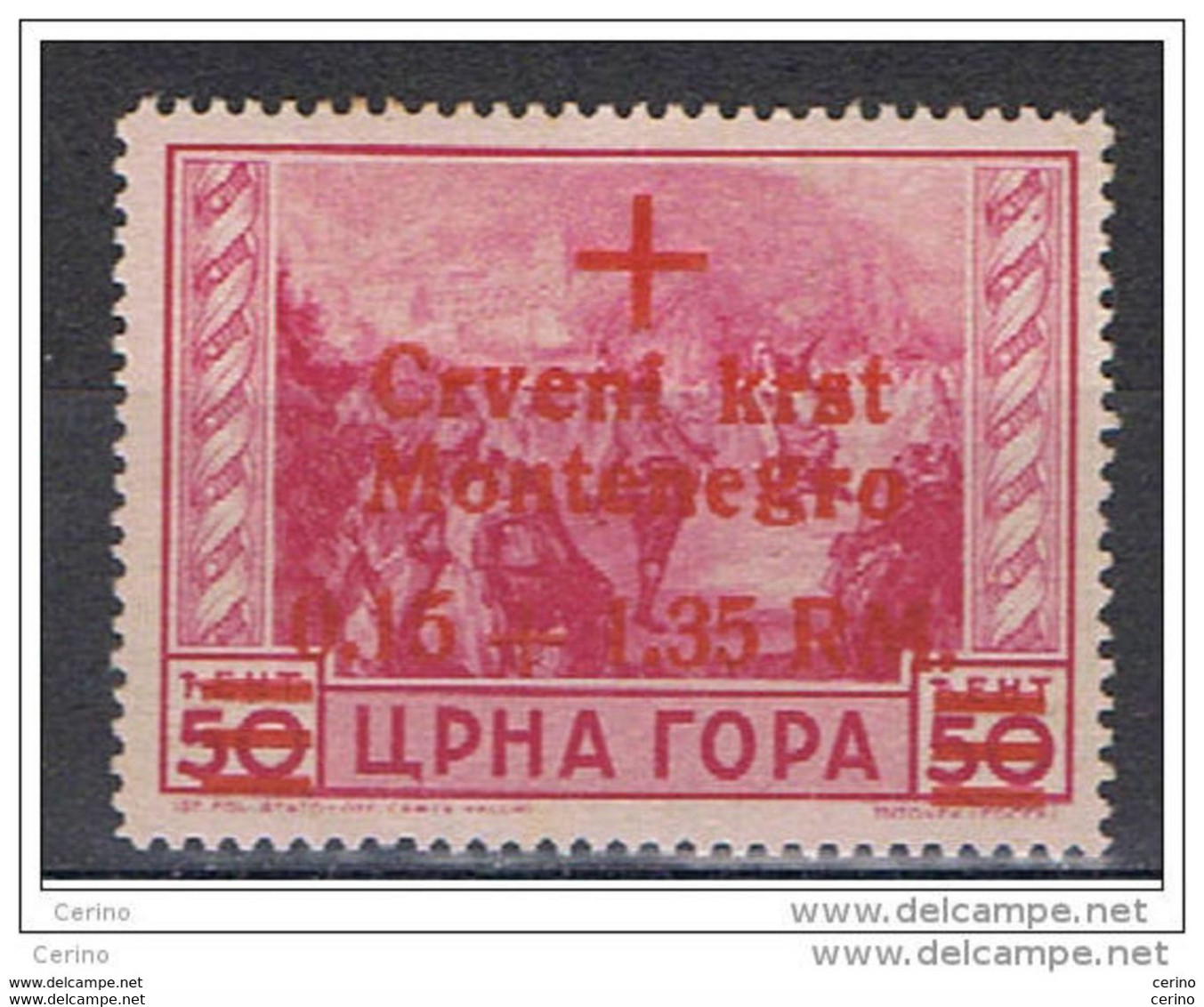 MONTENEGRO - OCCUPAZ. TEDESCA:  1944  P.A. SOPRASTAMPATO  -  0,15 + 1,35 Rm./50 C. ROSA  N. -  SASS. 22 - Duitse Bez.: Montenegro
