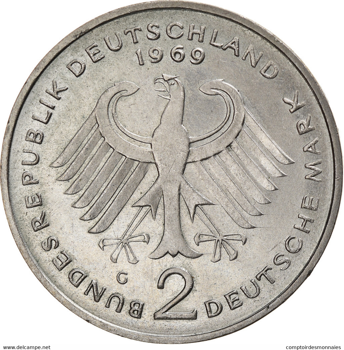 Monnaie, République Fédérale Allemande, 2 Mark, 1969, Karlsruhe, TTB - 2 Marchi