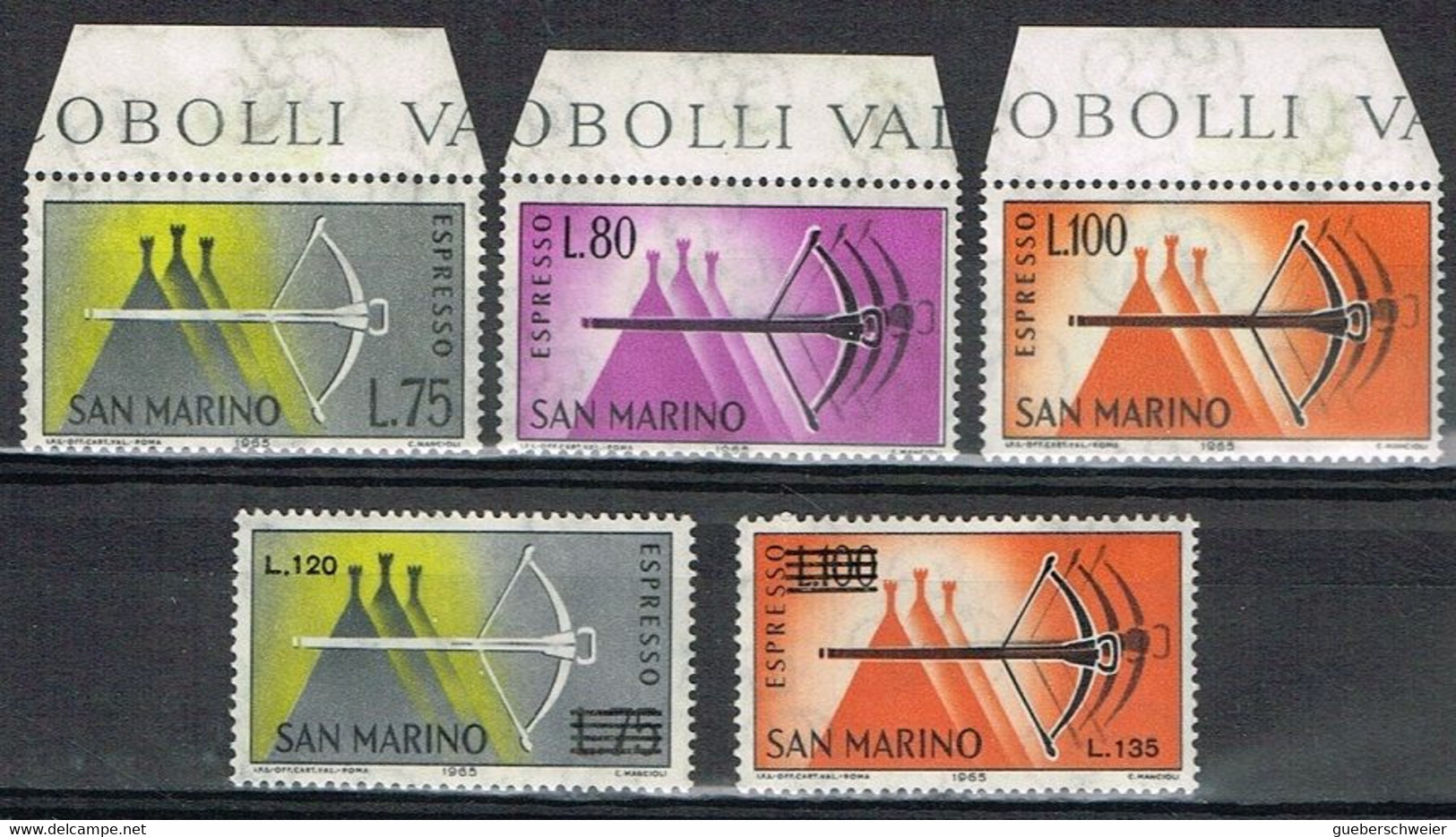 ST MAR 10 - SAINT MARIN Expresse N° 25/29 Neufs** Tir à L'arc - Express Letter Stamps