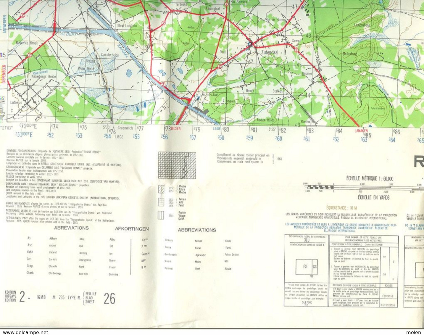 Situatie 1933 REKEM Lanaken GENK SITTARD EISDEN OPGLABBEEK ZUTENDAAL WINTERSLAG STAFKAART Nr 26 TOPOGRAPHIE S103 - Lanaken