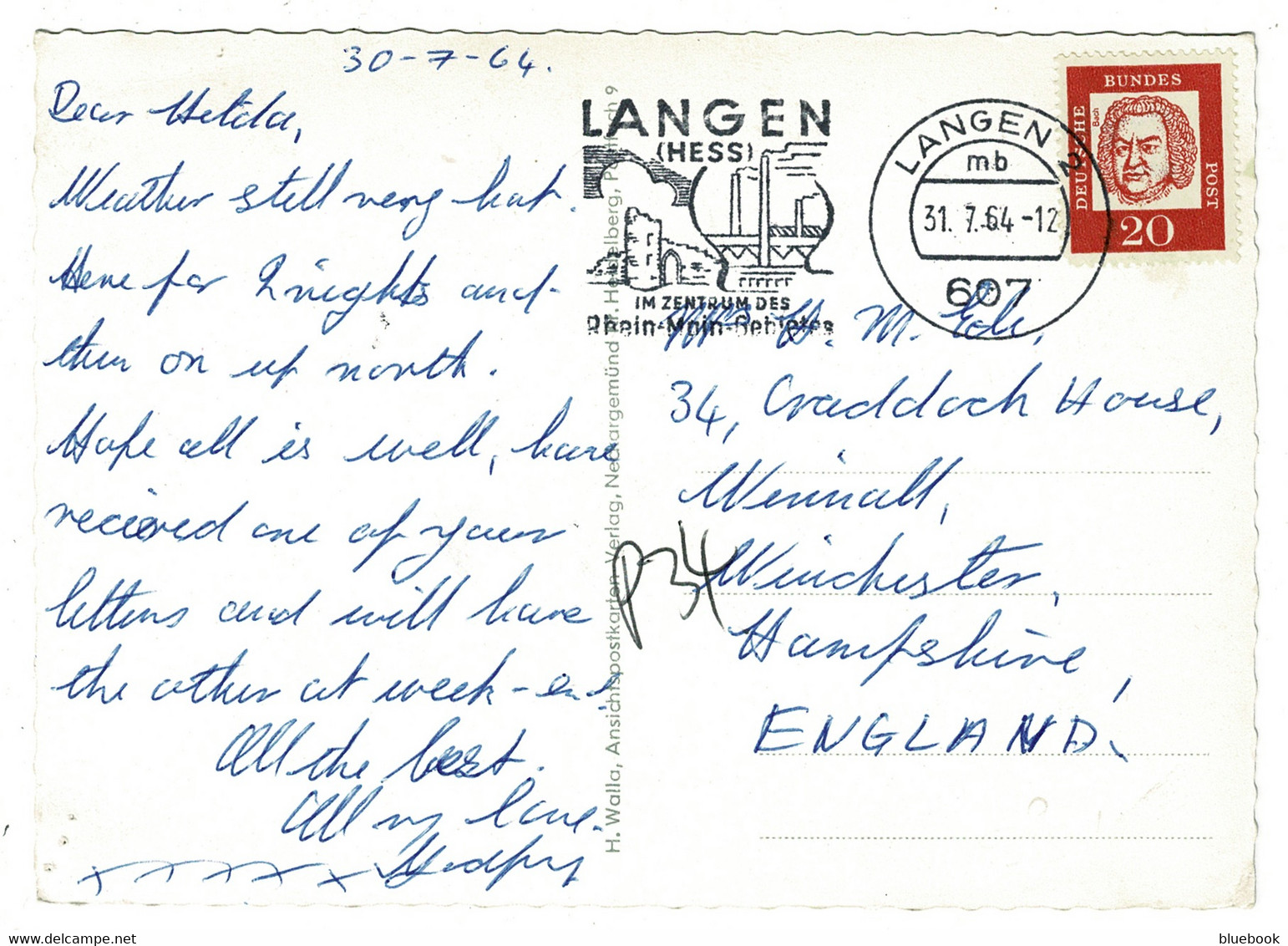 Ref 1532 - 1964 Real Photo Postcard - Langen - Hesse Germany - Industry Slogan - Langen