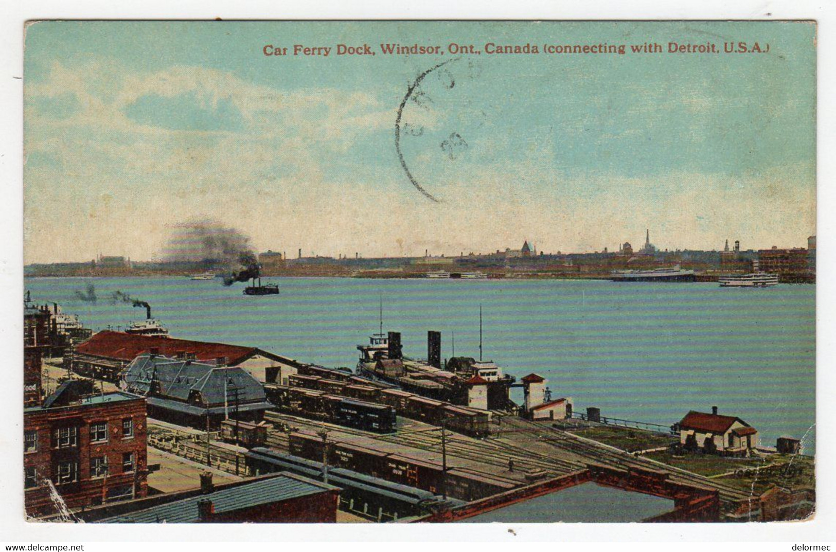 CPA Couleur Glacée Windsor Ontario Canada Cazr Ferry Dock Connecting With Detroit USA  éditeur Valentine Monreal - Windsor