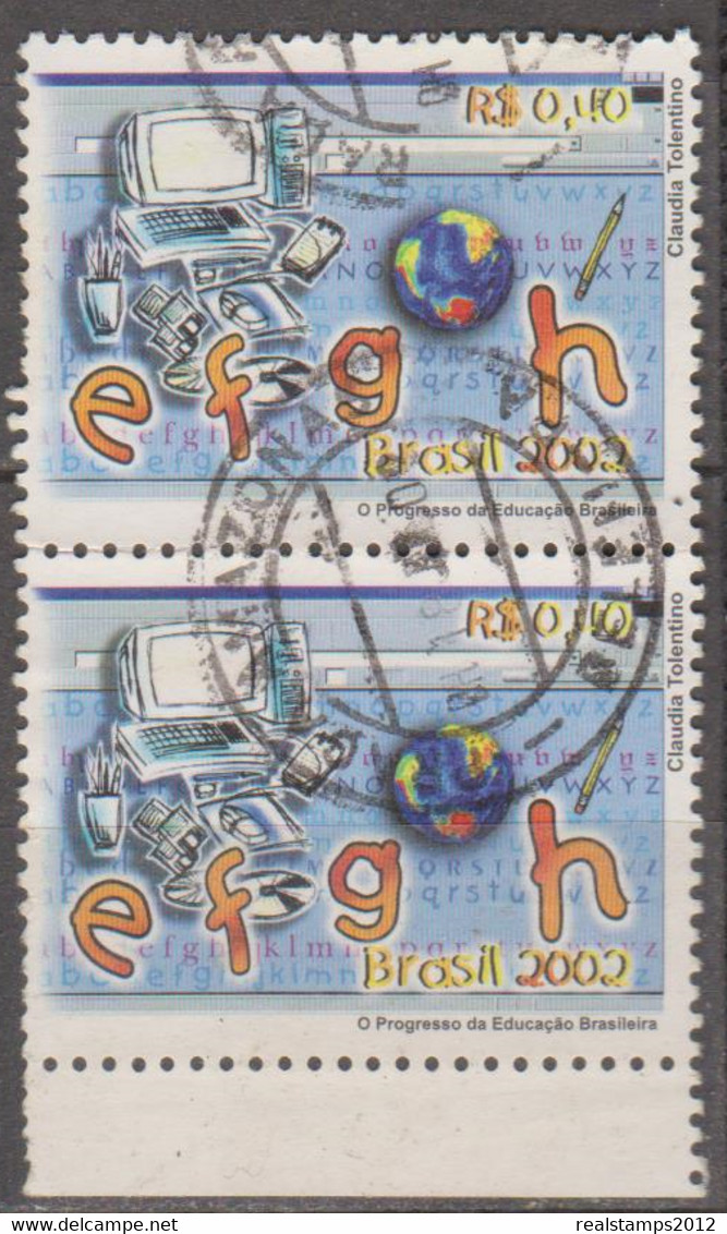 Brasil - 28-4-2002 -  O Progresso Da Educação Brasileira SE- TENANT  0,40, Computador (PAR) (o)  RHM Nº C-2452 - Used Stamps