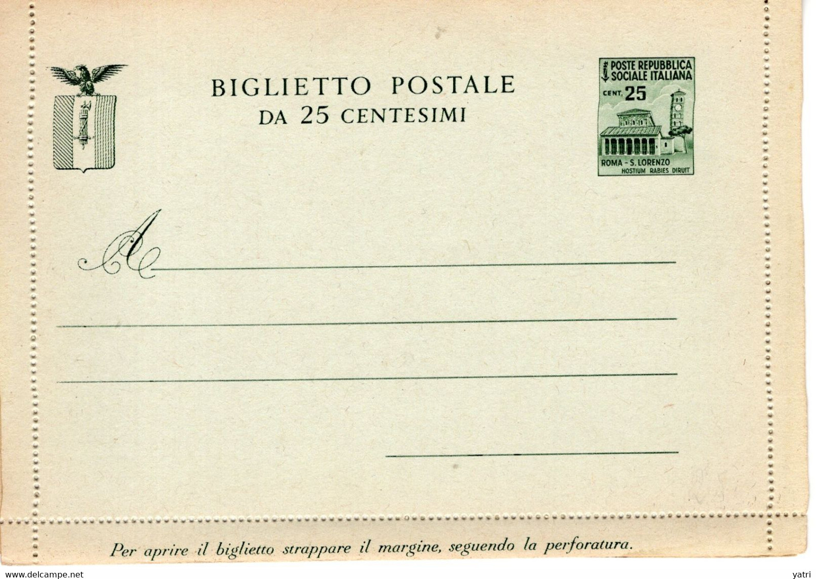 Repubblica Sociale (1944) - Biglietto Postale Da 25 Cent.  ** - Stamped Stationery