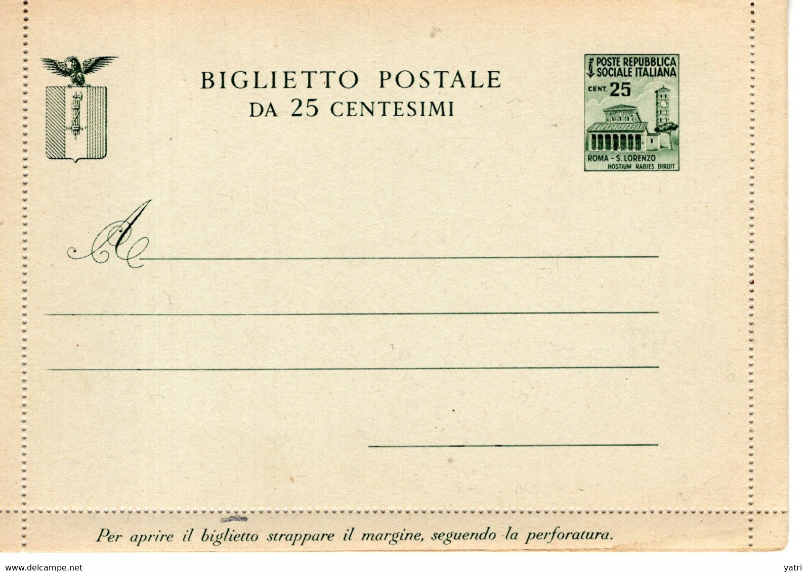 Repubblica Sociale (1944) - Biglietto Postale Da 25 Cent.  ** - Ganzsachen