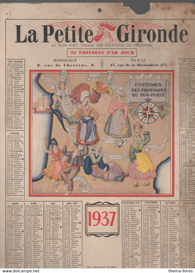 Bordeaux (33 Gironde) Calendrier 1937 LA PETITE GIRONDE (CAT2917) - Grand Format : 1921-40