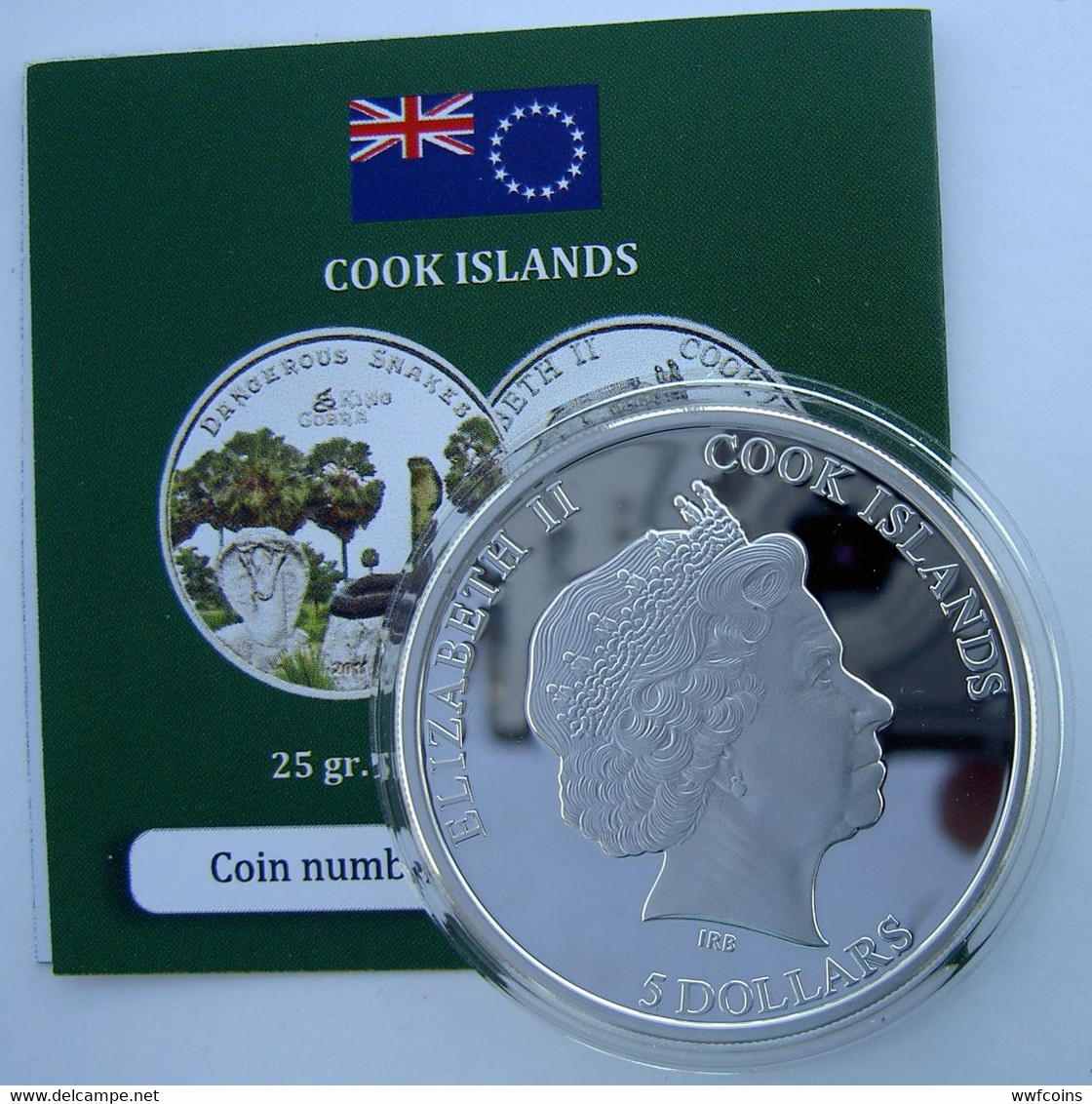 COOK ISLANDS 5 $ 2011 ARGENTO KING COBRA DANGEROUS SNAKES TIRATURA 1000PZ PESO 25 TITOLO 0,925 CONSERVAZIONE FONDO SPECC - Cook