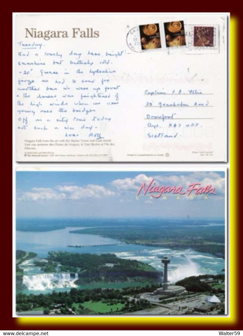 2000 Canada Postcard Niagara Falls Mailed To Scotland - Postgeschiedenis