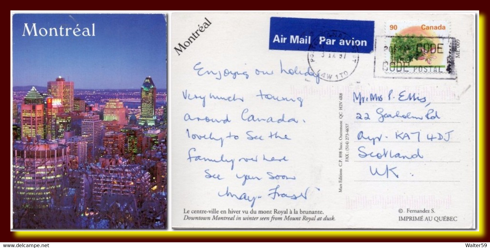 1997 Canada Carte Du Centre De Montreal Expedie A L'Ecosse - Historia Postale