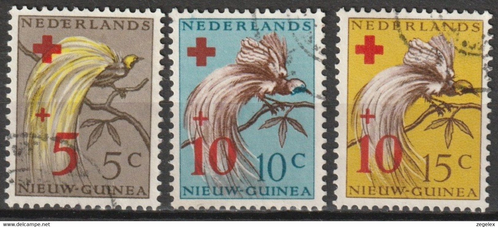 Nederlands Nieuw Guinea 1955, Rode Kruis, Red Cross - Birds, Oiseaux, Paradijsvogels NVPH 38-40  Gestempeld/canceled/obl - Niederländisch-Neuguinea