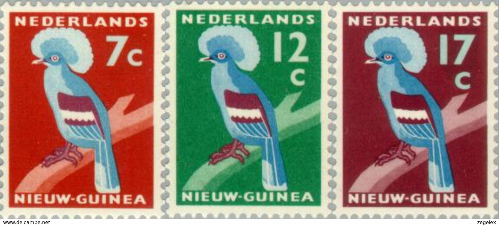 Nederlands Nieuw Guinea 1959, Kroonduif NVPH 54-56 MNH**/postfris. Bird, Oiseau, Vogel Dark Gum - Niederländisch-Neuguinea