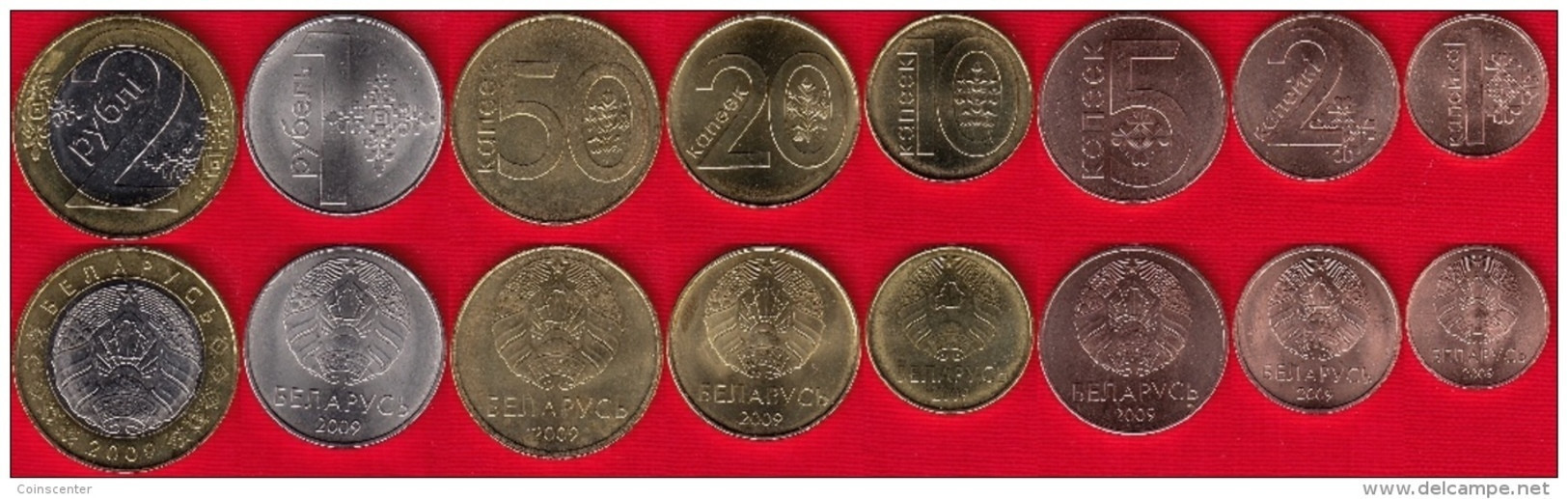 Belarus Set Of 8 Coins: 1 Kopek - 2 Roubles 2009 (2016) UNC - Bielorussia
