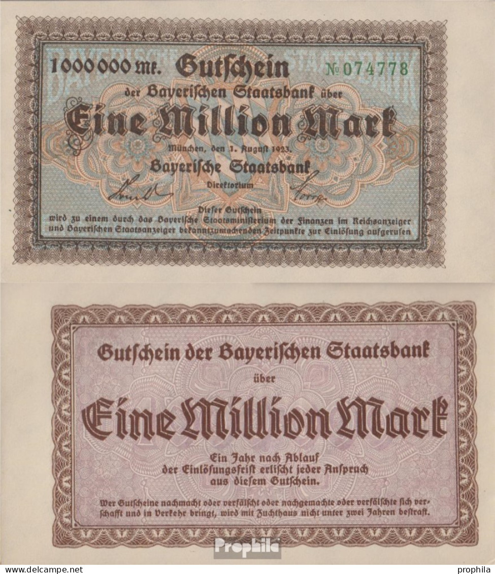 Bayern Inflationsgeld Bayerische Staatsbank Bankfrisch 1923 1 Million Mark - 1 Miljoen Mark