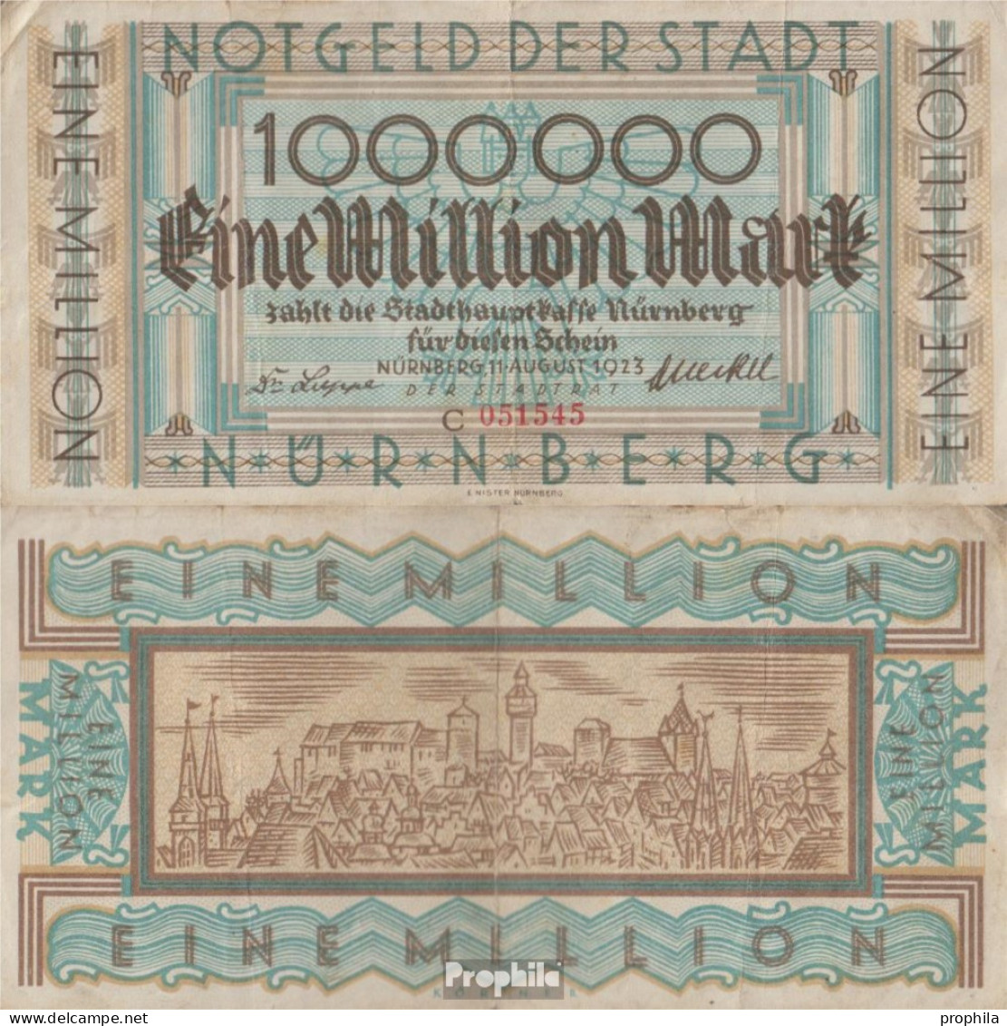 Nürnberg Inflationsgeld Stadt Nürnberg Gebraucht (III) 1923 1 Million Mark - 1 Mio. Mark