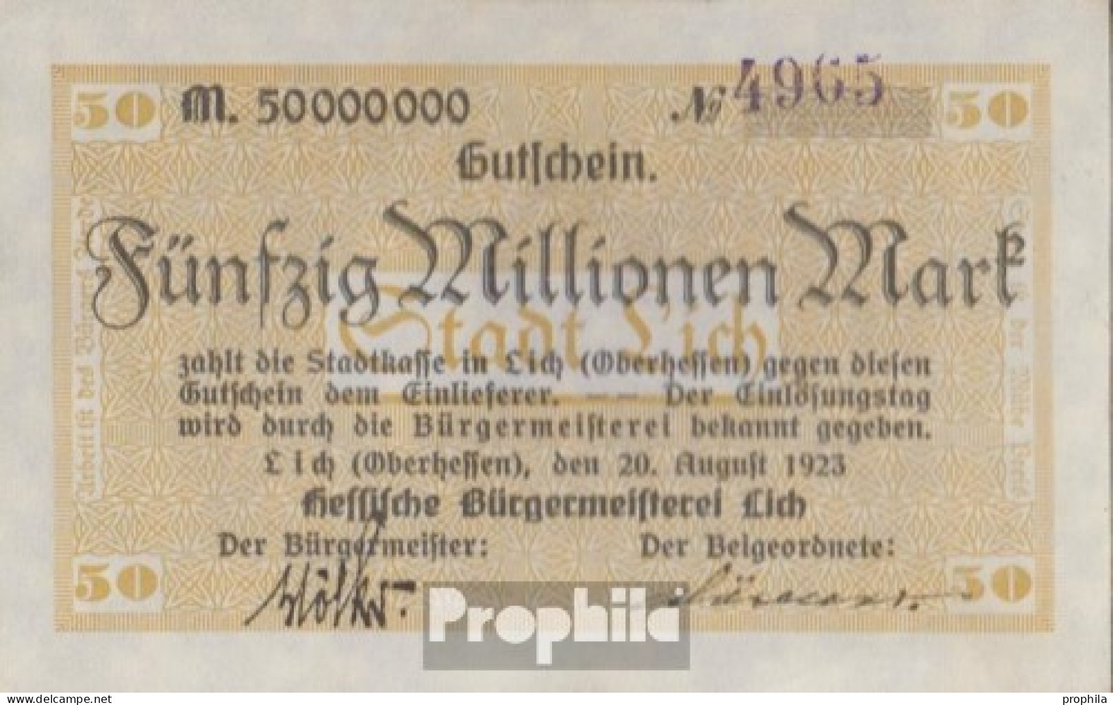 Lich Inflationsgeld Stadt Lich Gebraucht (III) 1923 50 Millionen Mark - 50 Millionen Mark