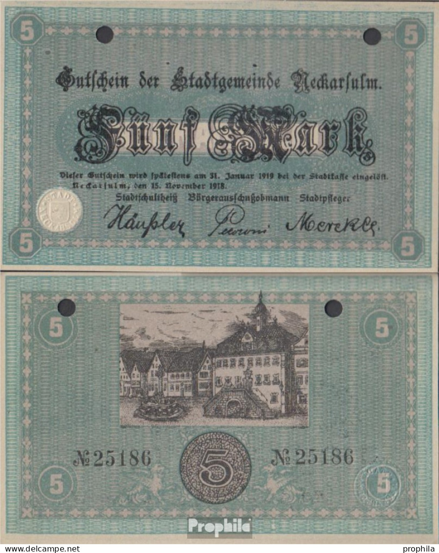 Neckarsulm Notgeld Stadtgemeinde Neckarsulm, Gelocht Gebraucht (III) 1918 5 Mark - 5 Mark