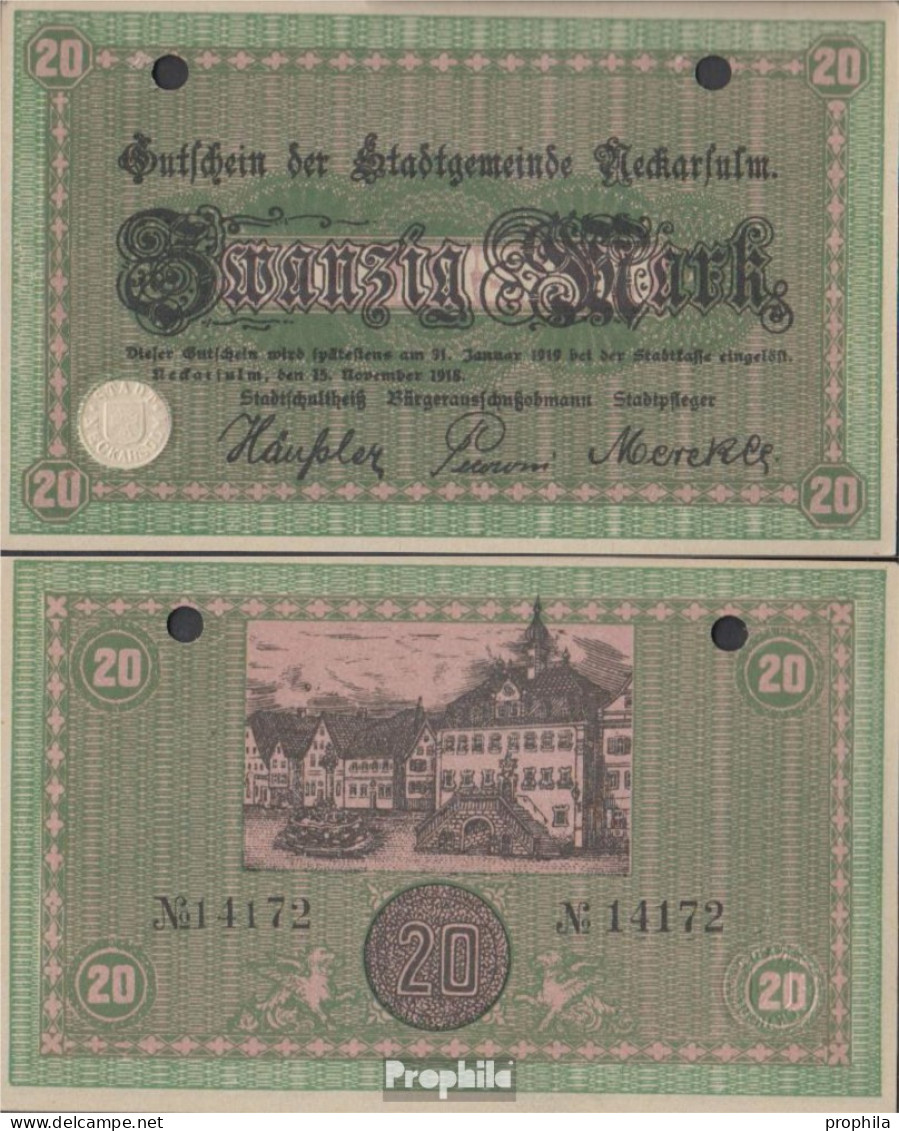 Neckarsulm Notgeld Stadtgemeinde Neckarsulm, Gelocht Gebraucht (III) 1918 20 Mark - 20 Mark