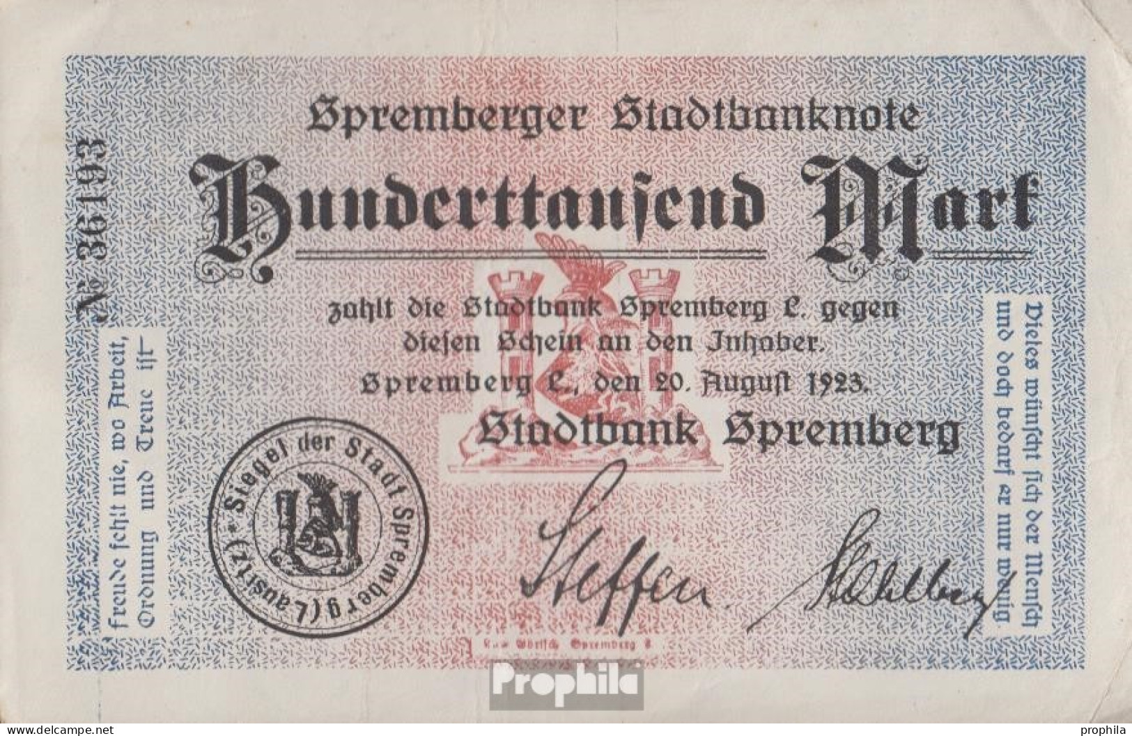 Spremberg (Niederlausitz) Inflationsgeld Stadt Spremberg Gebraucht (III) 1923 100.000 Mark - 100000 Mark