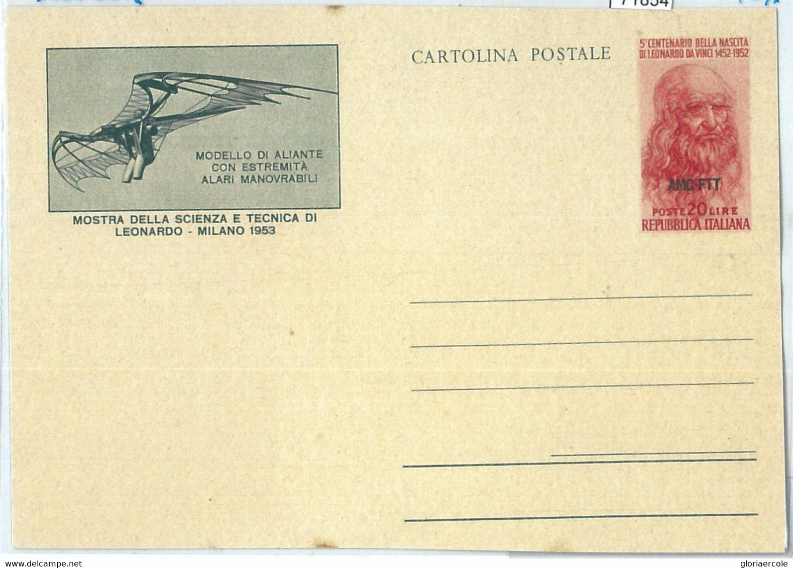 71854 - ITALY Trieste AMG FTT -  Stationery Card - LEONARDO Da VINCI  1953 - Other & Unclassified