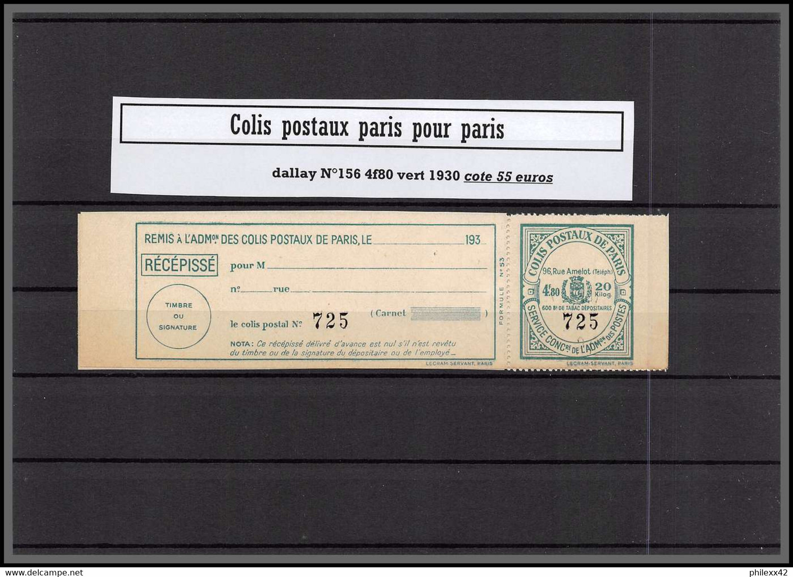 départ 1 euros - Collection lot 2b Colis postaux paris cote 686 euros dont bonnes valeurs tous differents 1890/1940