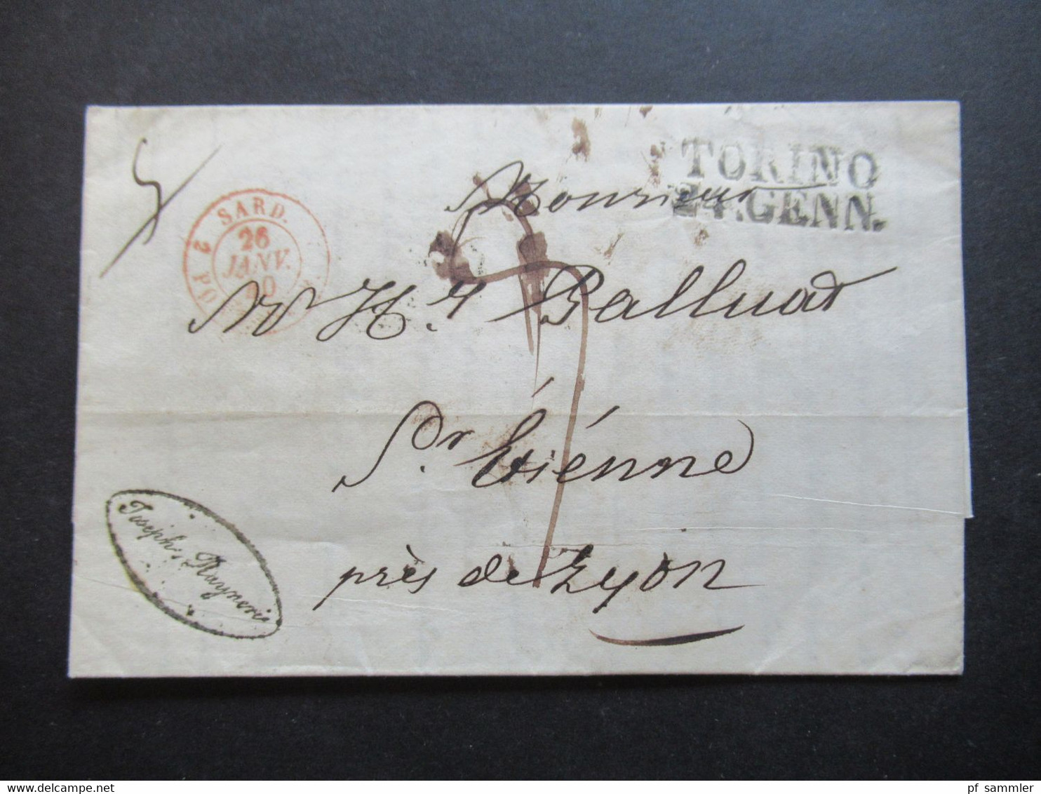 Prephila /Vorphila 1840 L2 Torino 24 Genn. Und Roter K2 Saard Pont De Nach St. Etienne Mit Ank. Stempel Faltbrief Inhalt - 1. ...-1850 Prephilately