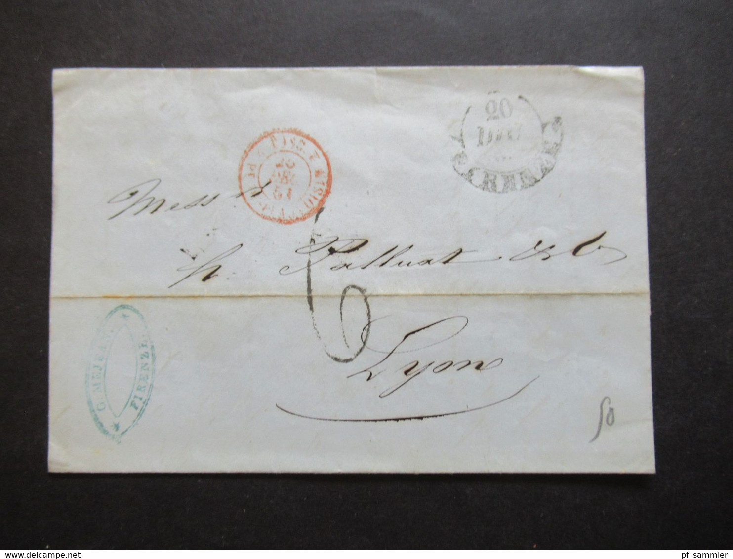 Italien Toskana 19.10.1851 Firenze / Florenz Brief Nach Lion Geprägtes Briefpapier Mit Krone Rath Faltbrief Mit Inhalt - Toscane