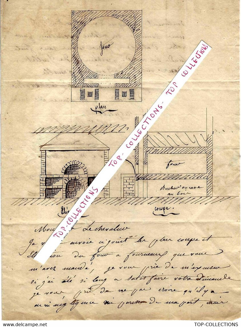 1824 PARIS Rue Neuve  Menilmontant  ARCHITECTE Lettre Avec Dessins à La Plume D'un Four à Fourneaux =>Chevalier Rigault - Other & Unclassified