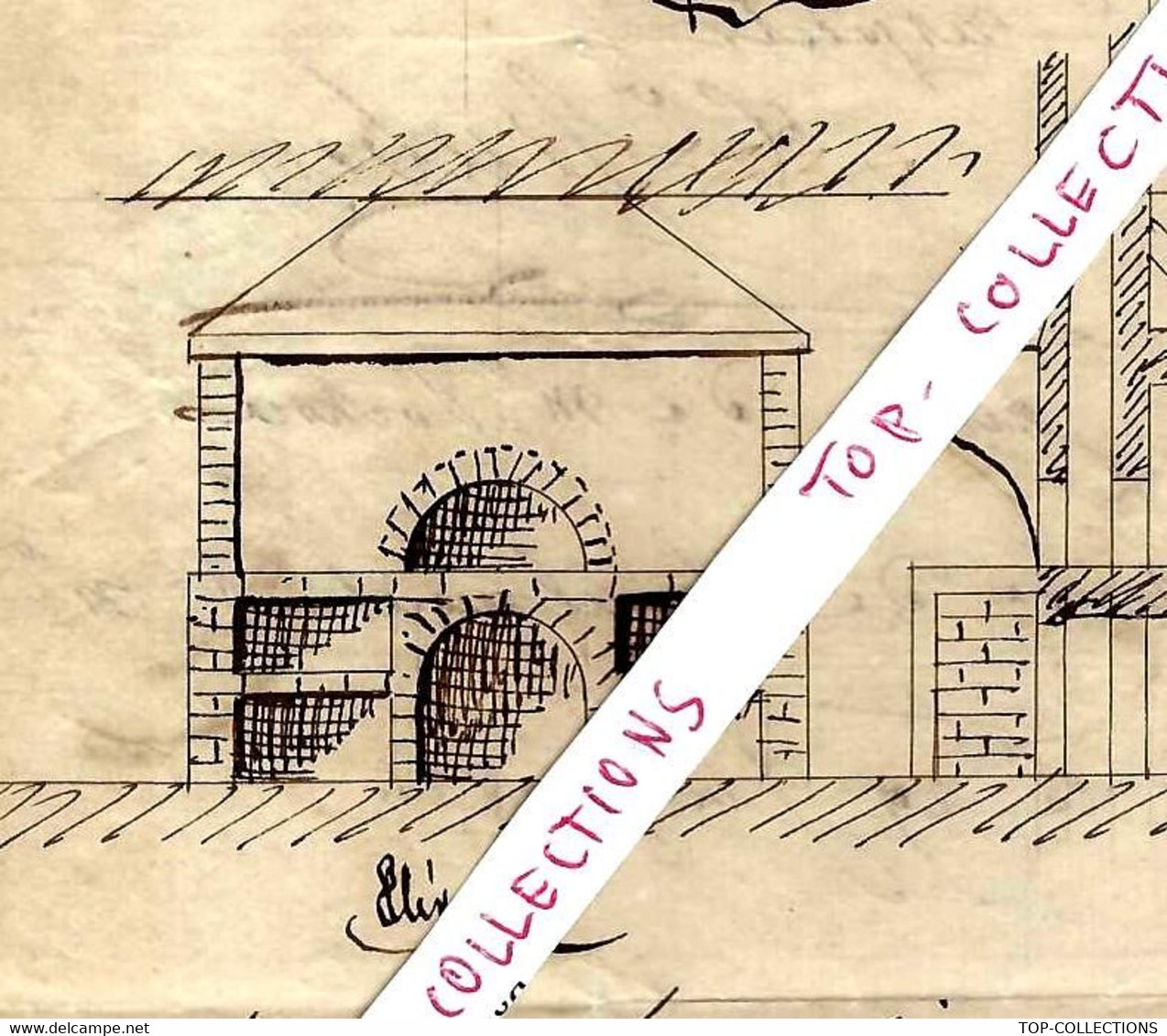 1824 PARIS Rue Neuve  Menilmontant  ARCHITECTE Lettre Avec Dessins à La Plume D'un Four à Fourneaux =>Chevalier Rigault - Andere & Zonder Classificatie