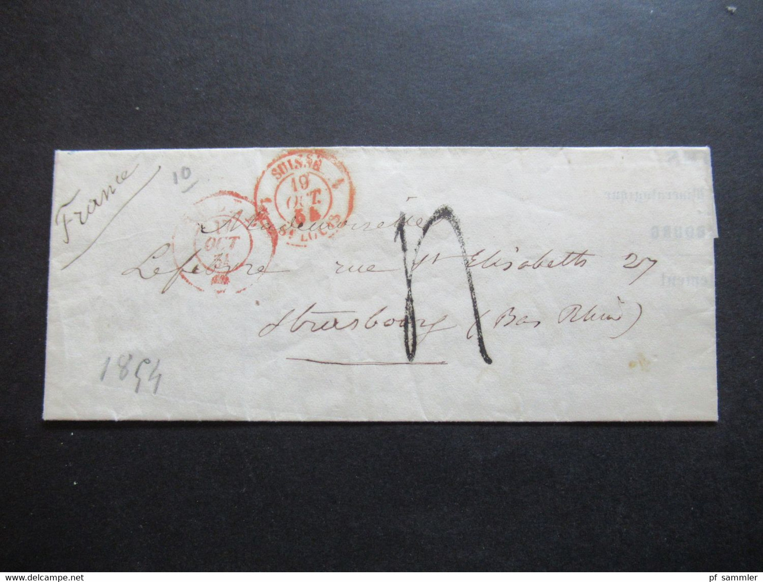 Schweiz 19.10.1854 Roter Stempel Suisse Brief Ins Elsass Strasbourg Briefpapier Ministere Des Travaux Publics Mines - Storia Postale